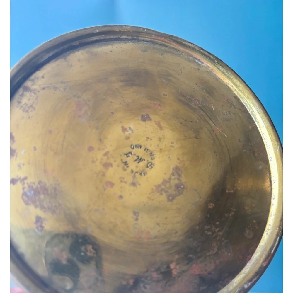 Vintage Embossed Brass Pitcher Repousse Tavern Scene Decorative 10 Inch England